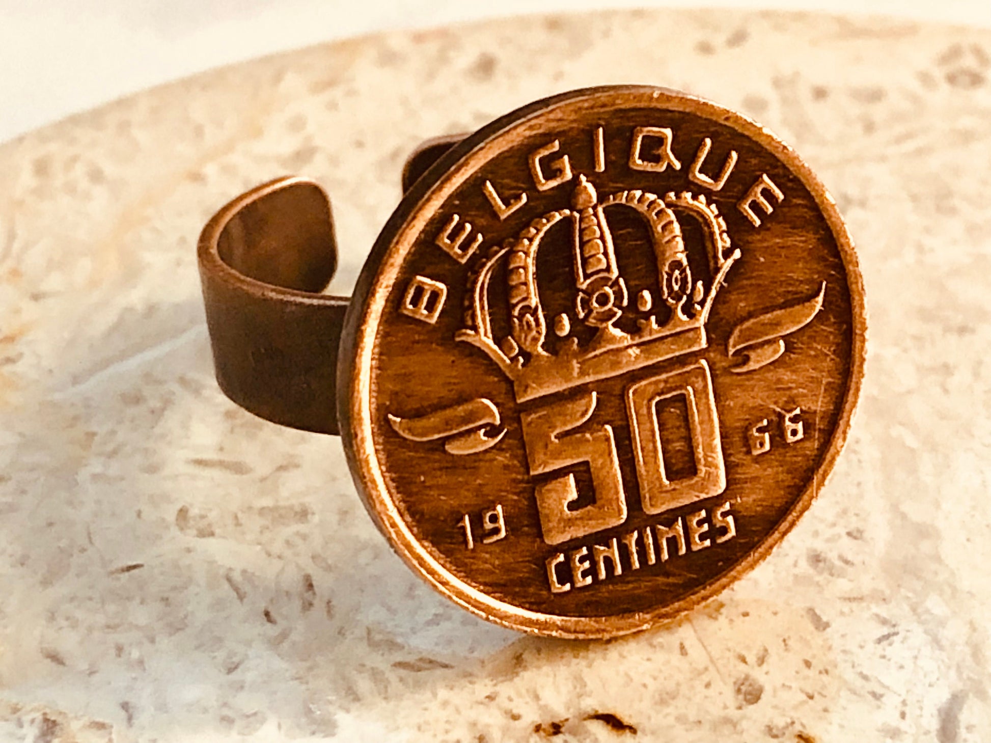 Belgium Coin Ring Belgian 50 Centimes Crown Adjustable Custom Vintage and Rare Coins Coin Enthusiast Fashion Accessory Handmade