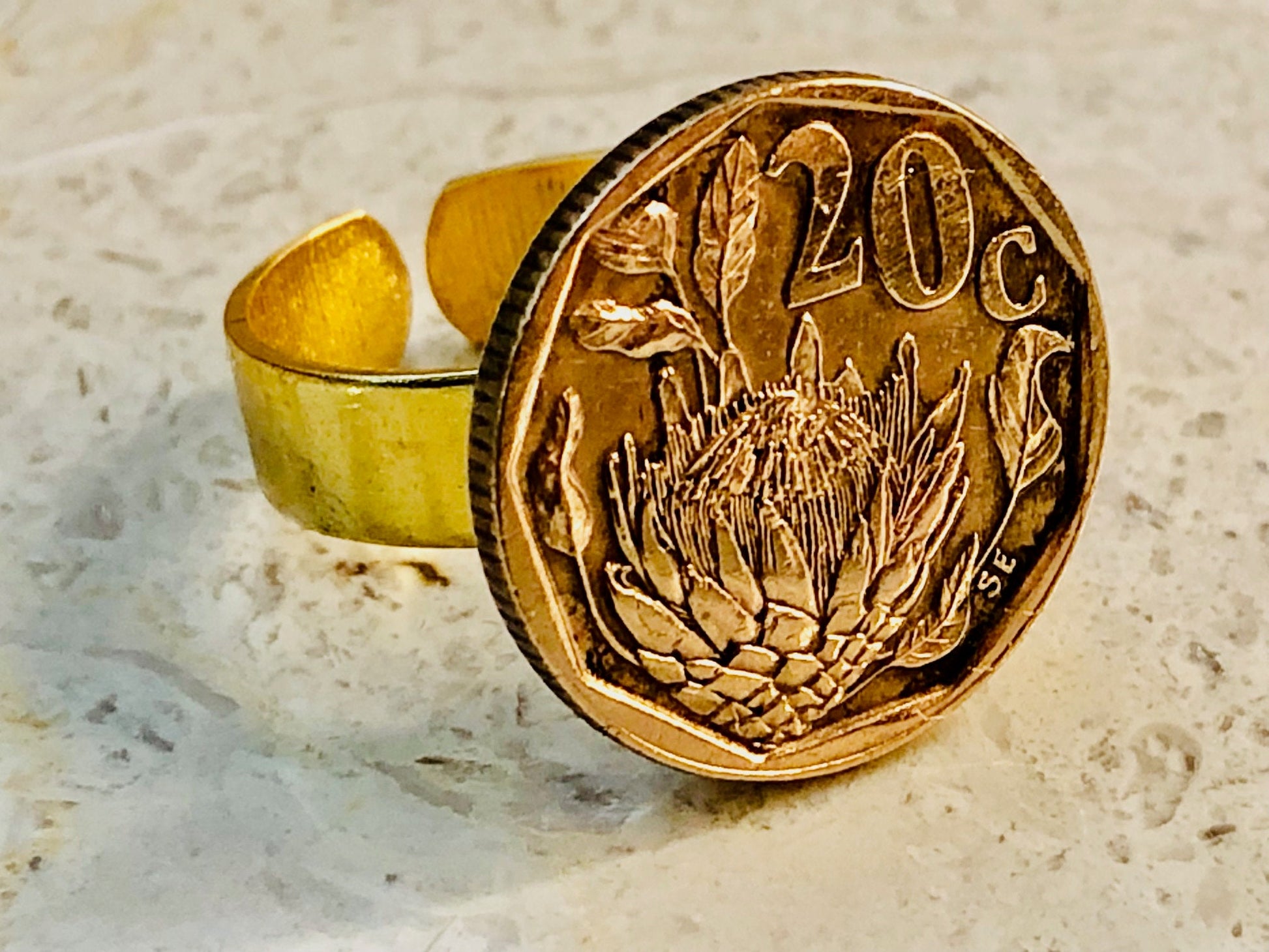 South Africa Coin Ring African 20 Cents Vintage Adjustable Custom Made Rare Coins Coin Enthusiast Fashion Accessory Handmade