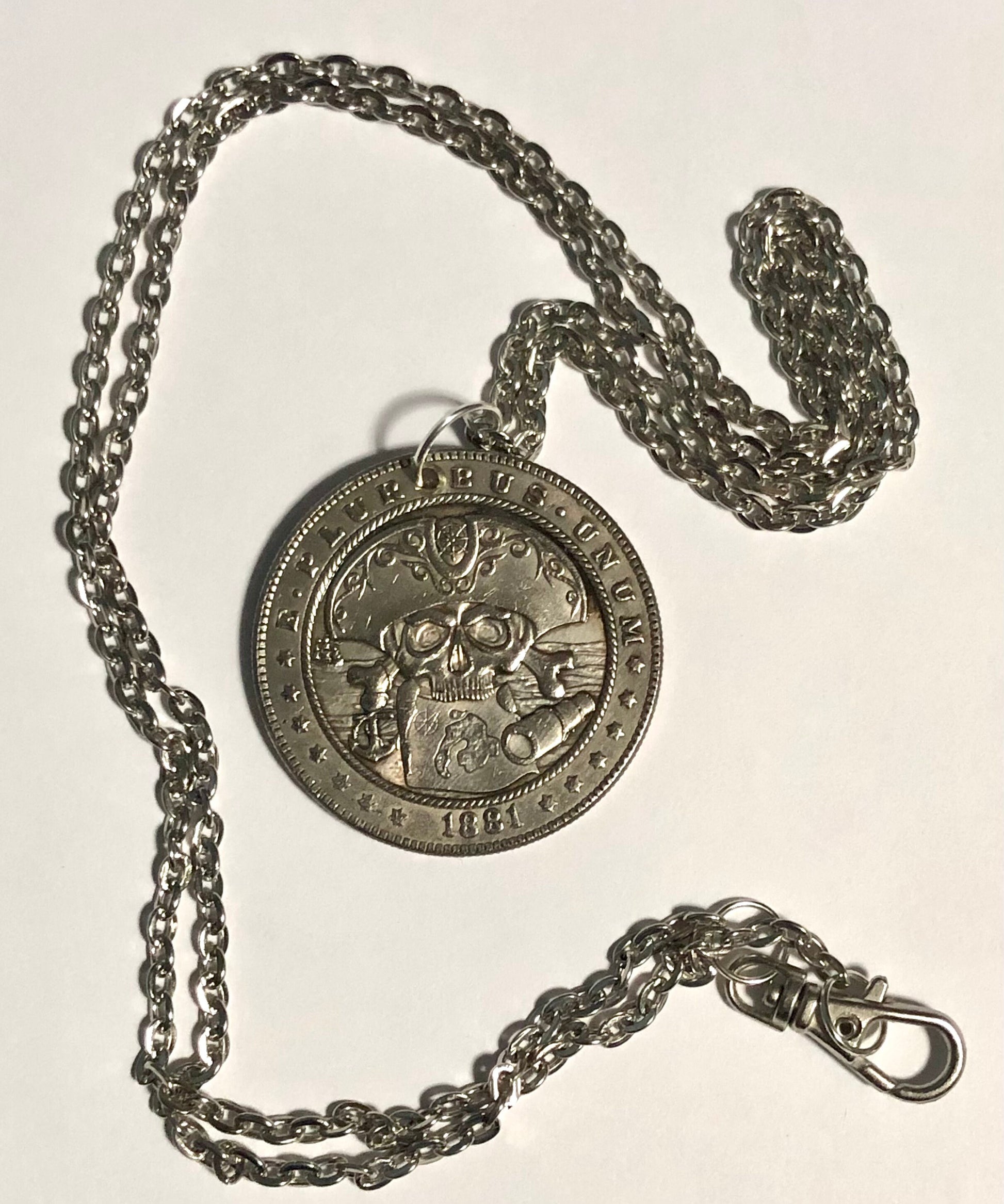 Pirate with Treasure Map Medallion Coin Pendant Necklace Custom Made Vintage Novelty Coins USA Morgan Dollar Eagle - Coin Enthusiast