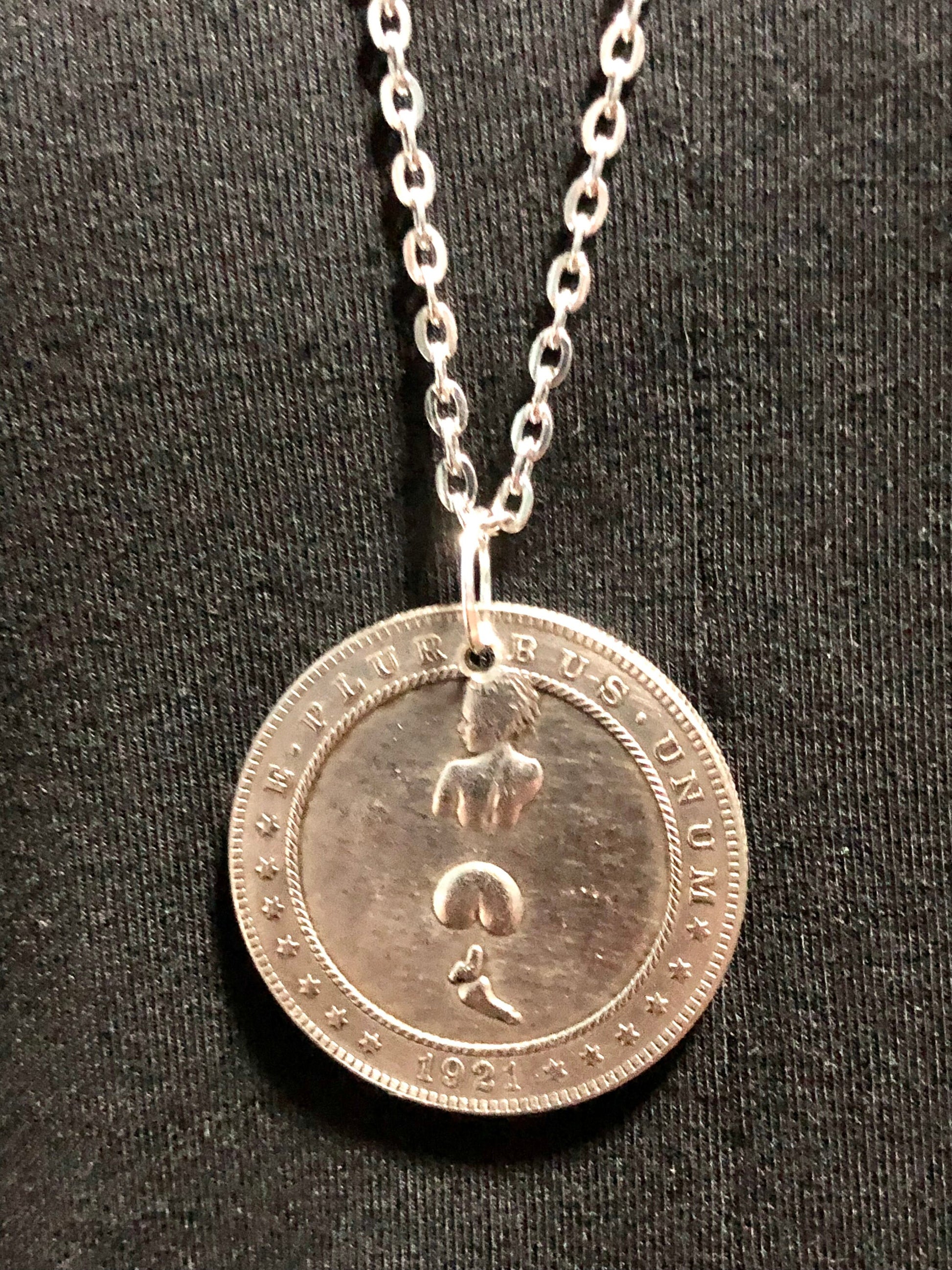 Girl in the Water Medallion Coin Pendant Necklace Custom Made Vintage Novelty Coins USA Morgan Dollar Eagle - Coin Enthusiast