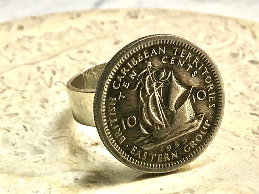 British Caribbean Coin Ring 10 Cents Vintage Adjustable Custom Made Rare Coins Coin Enthusiast Fashion Accessory Handmade