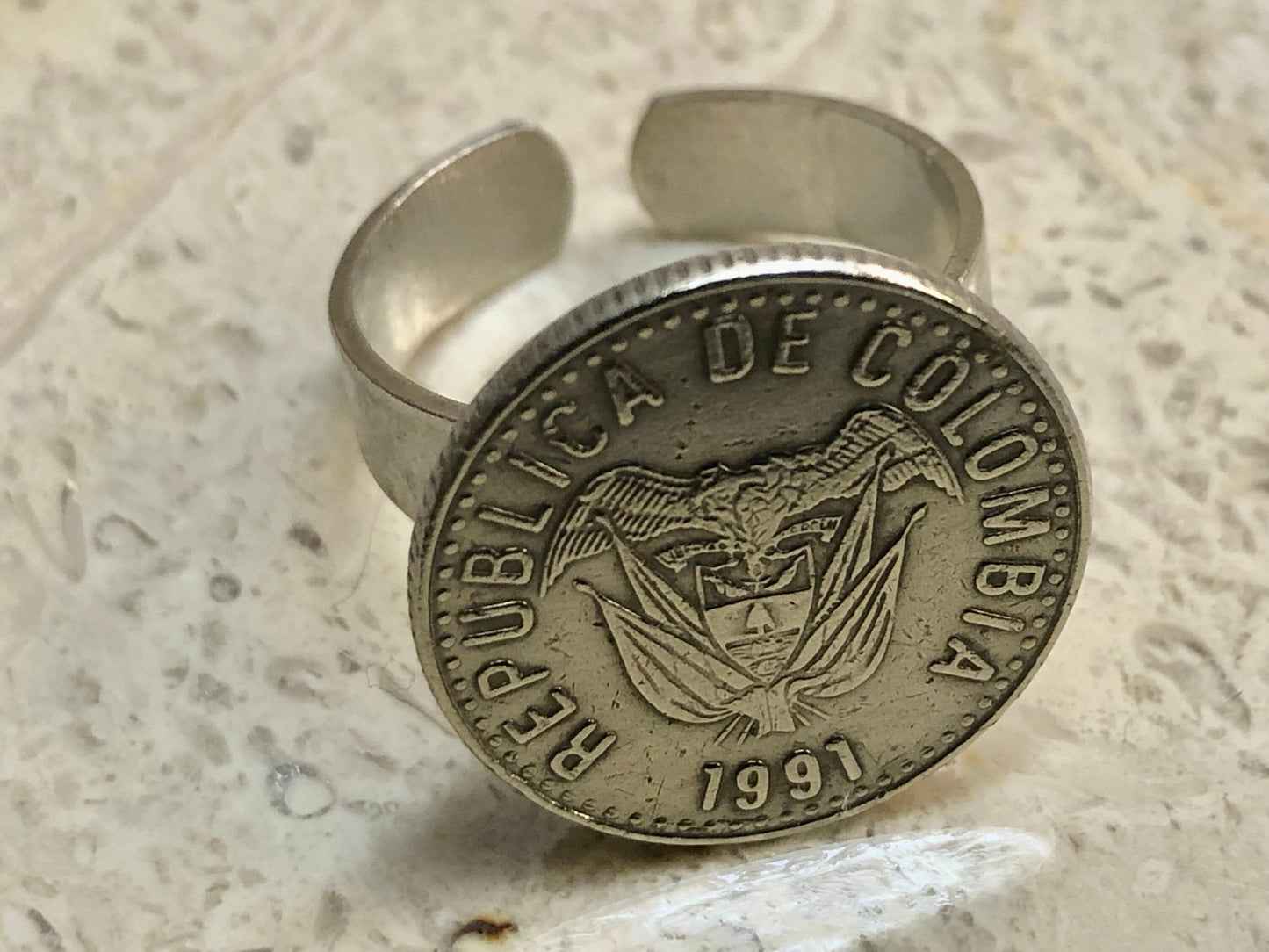 Colombia Coin Ring Columbian 10 Peso Vintage Adjustable Custom Made Rare Coins Coin Enthusiast Fashion Accessory Handmade