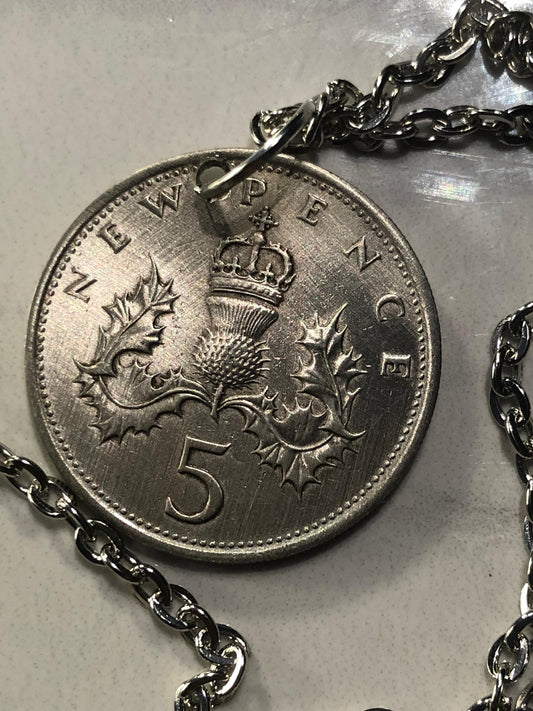 United Kingdom Coin Pendant 5 New Pence UK Necklace Custom Made Charm Gift For Friend Coin Charm Gift For Him, Coin Collector, World Coins