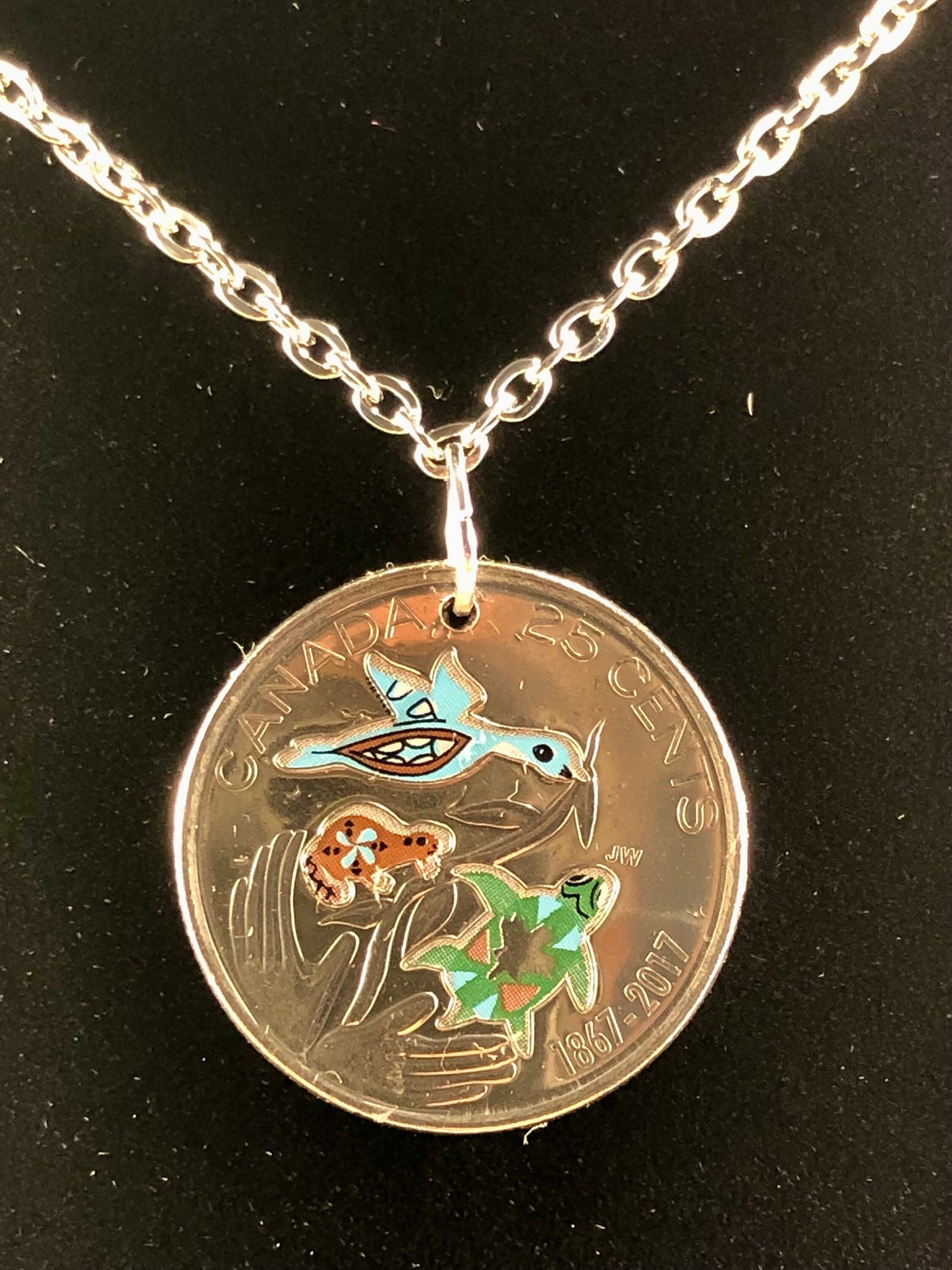 Canadian Quarter Necklace Pendant Canada 2017 25 Turtles Custom Made Vintage and Rare coins - Coin Enthusiast Handmade