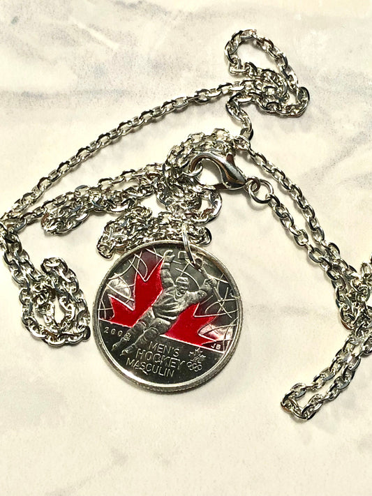 Canadian Quarter Necklace Pendant Canada 2002 25 Cents Men's Hockey Custom Made Vintage and Rare coins - Coin Enthusiast Handmade