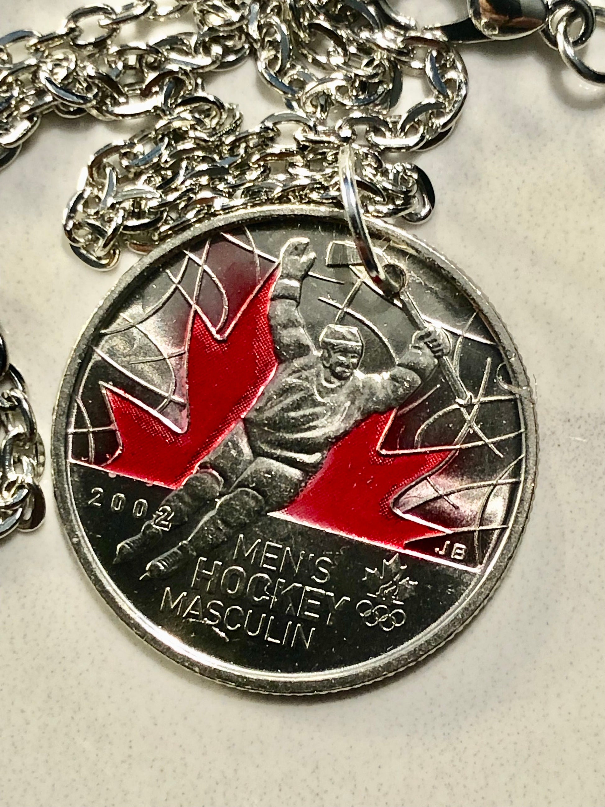 Canadian Quarter Necklace Pendant Canada 2002 25 Cents Men's Hockey Custom Made Vintage and Rare coins - Coin Enthusiast Handmade