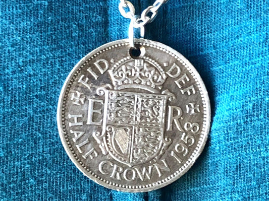 British Half Crown Pendant Necklace United Kingdom Britain Personal Necklace Jewelry Gift Friend Charm For Him Her World Coin Collector