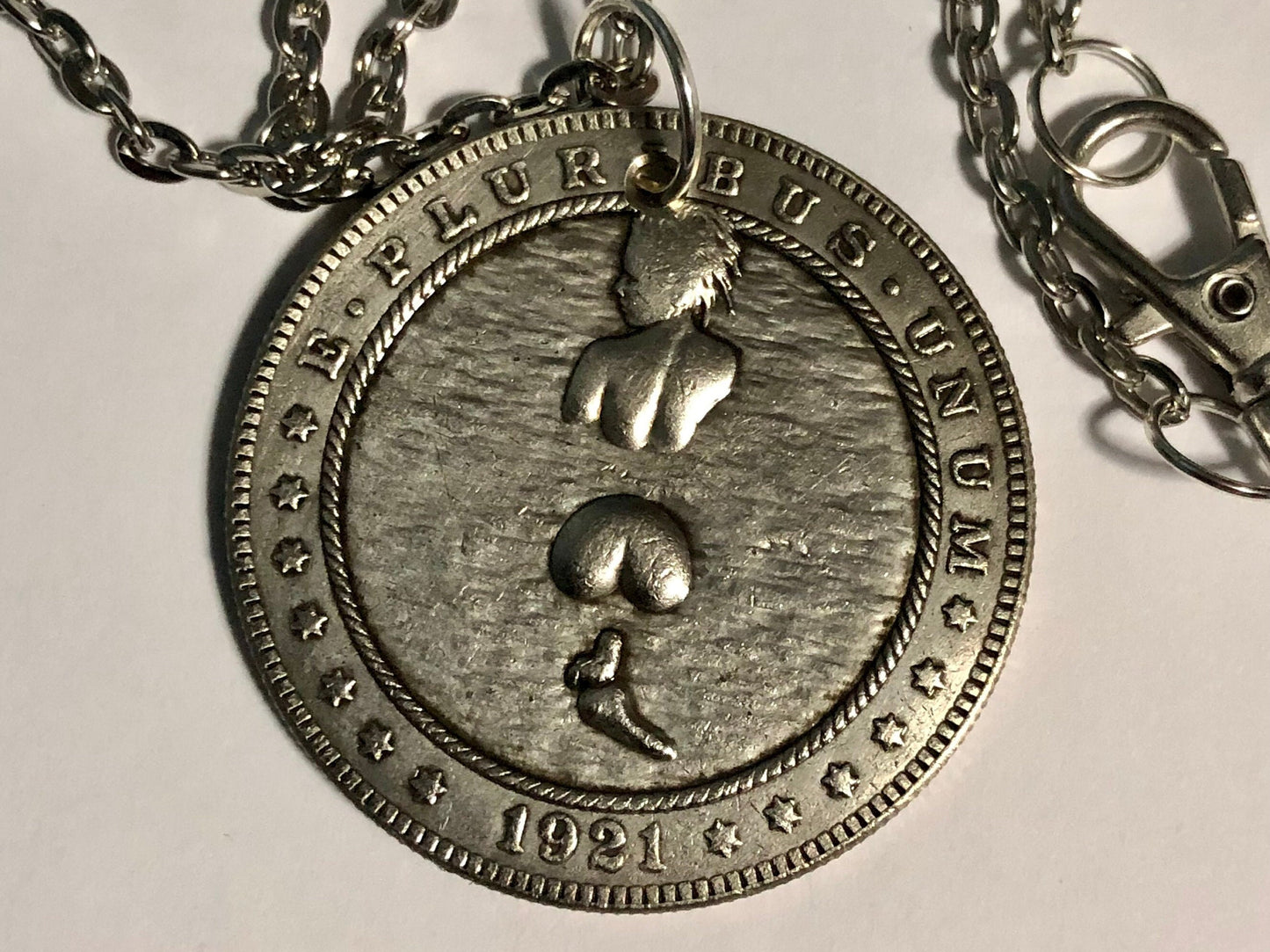 Girl in the Water Medallion Coin Pendant Necklace Custom Made Vintage Novelty Coins USA Morgan Dollar Eagle - Coin Enthusiast