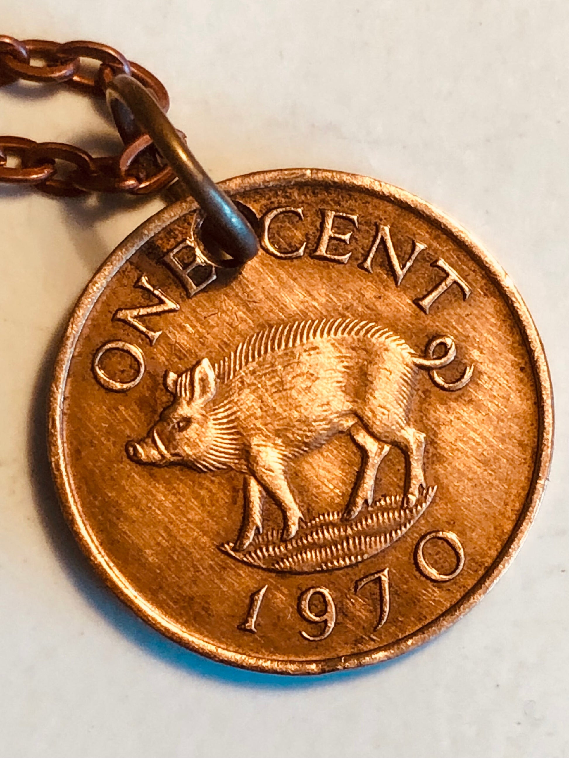 Bermuda Coin Pendant One Cent Necklace Wild Bore Handmade Custom, Charm Gift For Friend Coin Charm Gift For Him, Coin Collector, World Coins