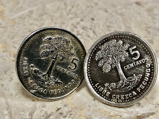 Guatemala Coin Stud Earrings Set Guatemalan 5 Centavos Vintage Handmade Jewelry Gift Friend Charm For Him Her World Coin Collector