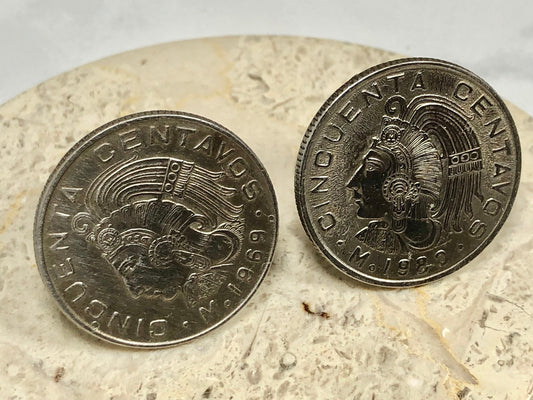 Mexico Coin Cuff Links Mexican 50 Centavos Custom Personal Cufflinks Old Handmade Jewelry Gift Friend Charm For Him Her World Coin Collector
