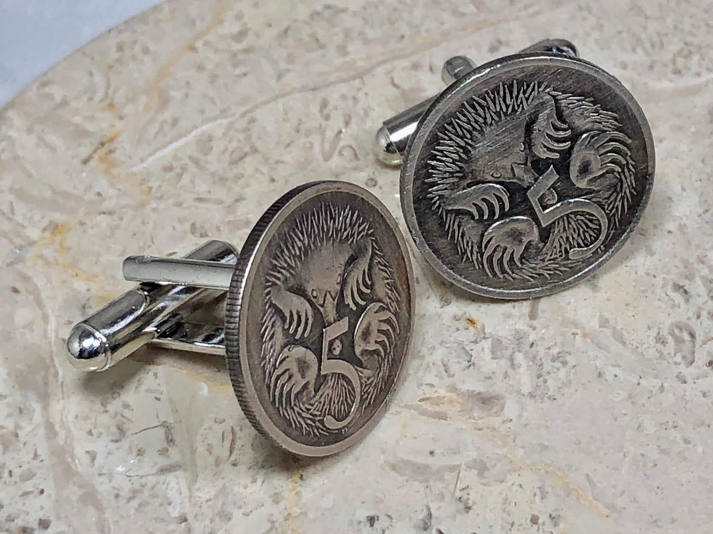 Australia Coin Cufflinks Australian 5 Cents Echidna Vintage Handmade Jewelry Gift Friend Charm For Him Her World Coin Collector