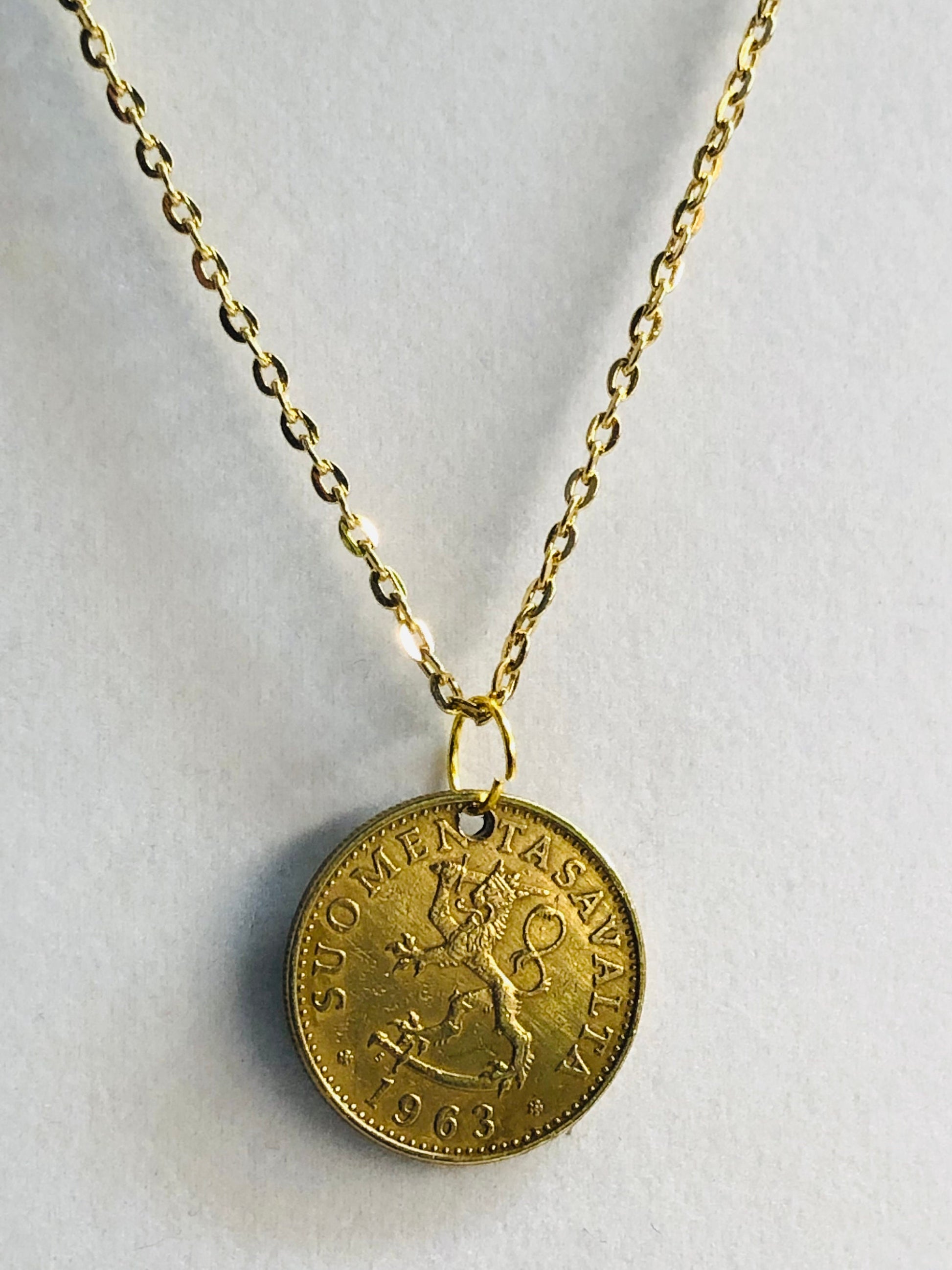 Finland Coin Necklace Helsinki Travelling Penny Personal Old Vintage Handmade Jewelry Gift Friend Charm For Him Her World Coin Collector