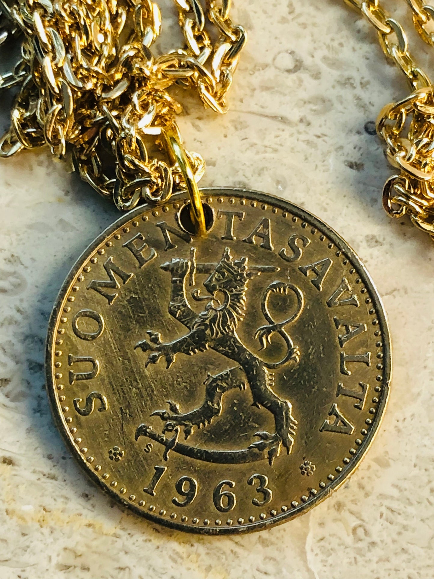 Finland Coin Necklace Helsinki Travelling Penny Personal Old Vintage Handmade Jewelry Gift Friend Charm For Him Her World Coin Collector