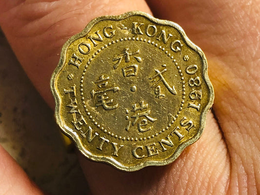 Hong Kong Coin Ring China 20 Cents Chinese Vintage Adjustable Custom Rare Coins Coin Enthusiast Fashion Accessory Handmade