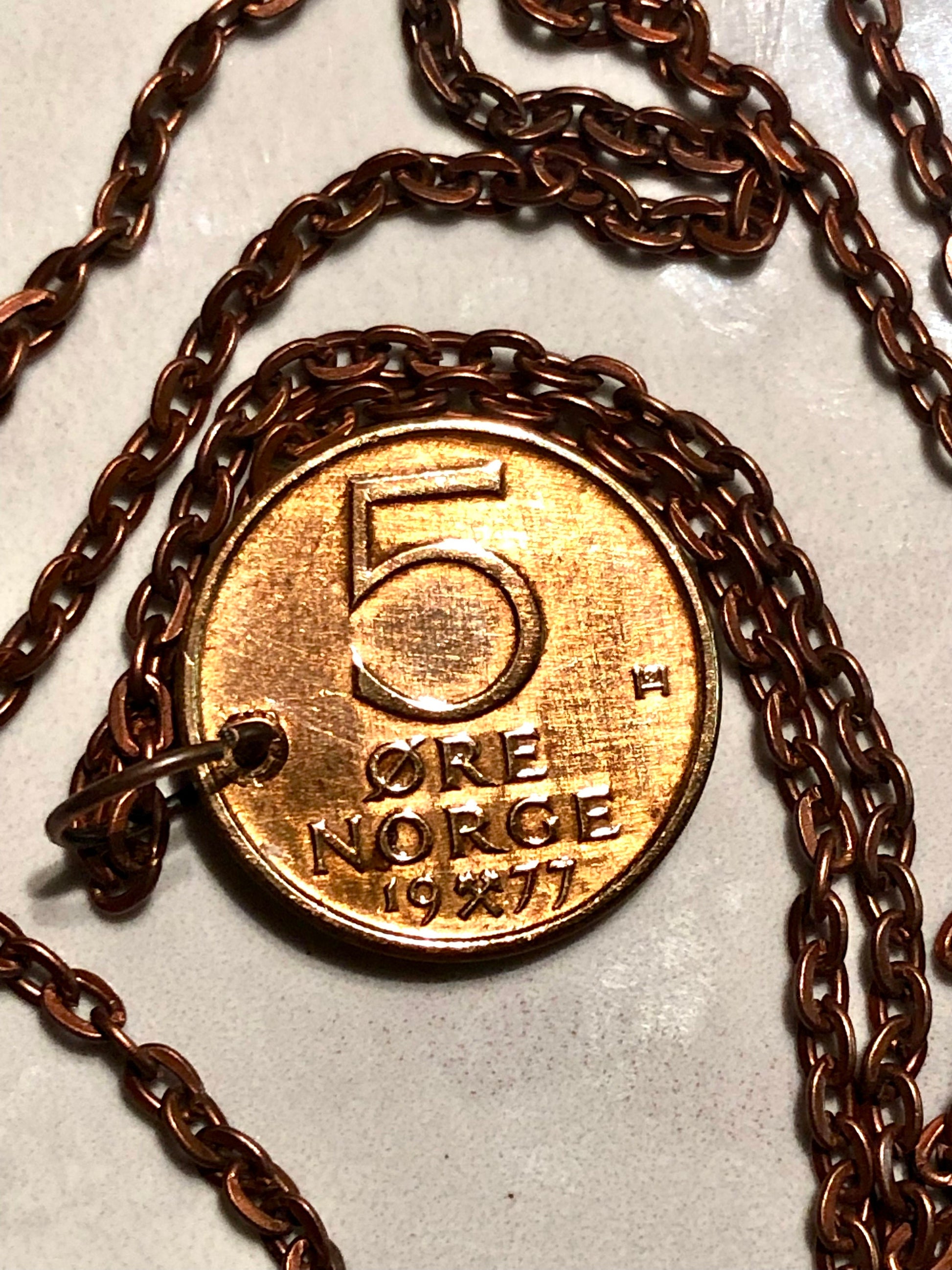 Norway 5 Ore Coin Necklace Pendant Norwegian Personal Old Vintage Handmade Jewelry Gift Friend Charm For Him Her World Coin Collector