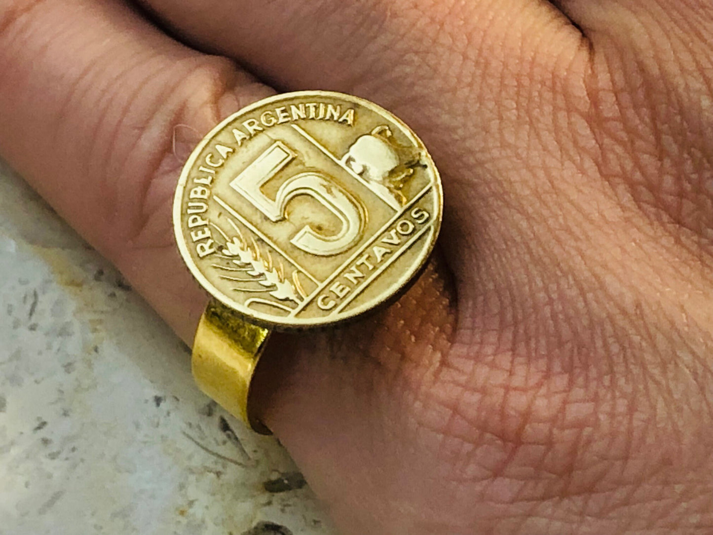 Argentina Coin Ring Argentinian 5 Centavos Cow Vintage Adjustable Custom Made Rare Coins Coin Enthusiast Fashion Handmade