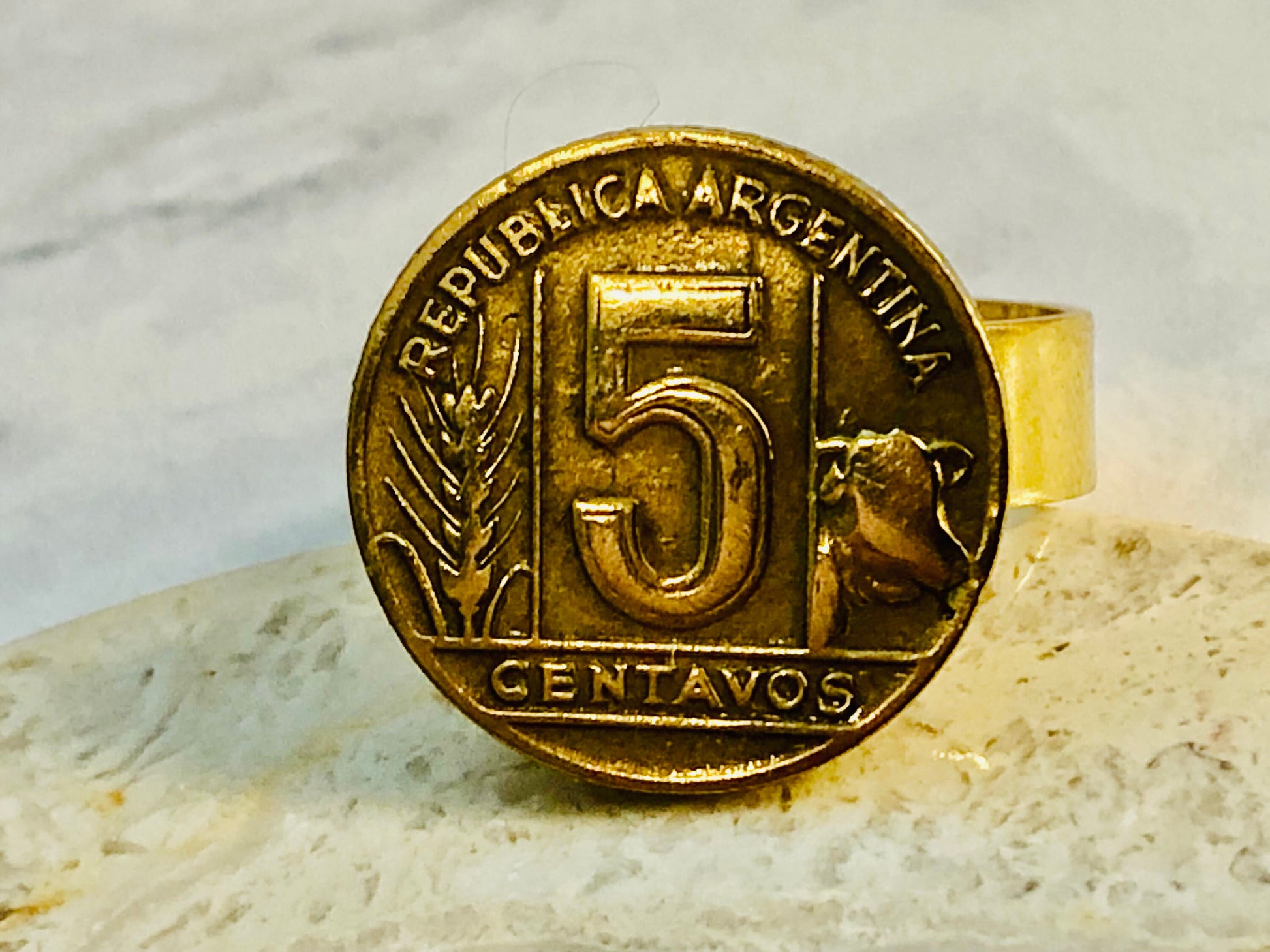 Argentina Coin Ring Argentinian 5 Centavos Cow Vintage Adjustable Custom Made Rare Coins Coin Enthusiast Fashion Handmade