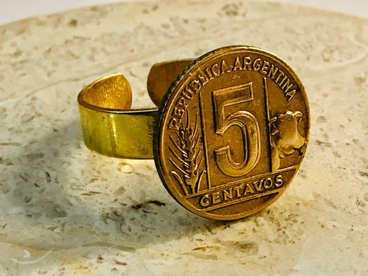 Argentina Coin Ring Argentinian 5 Centavos Cow Vintage Adjustable Custom Made Rare Coins Coin Enthusiast Fashion Handmade
