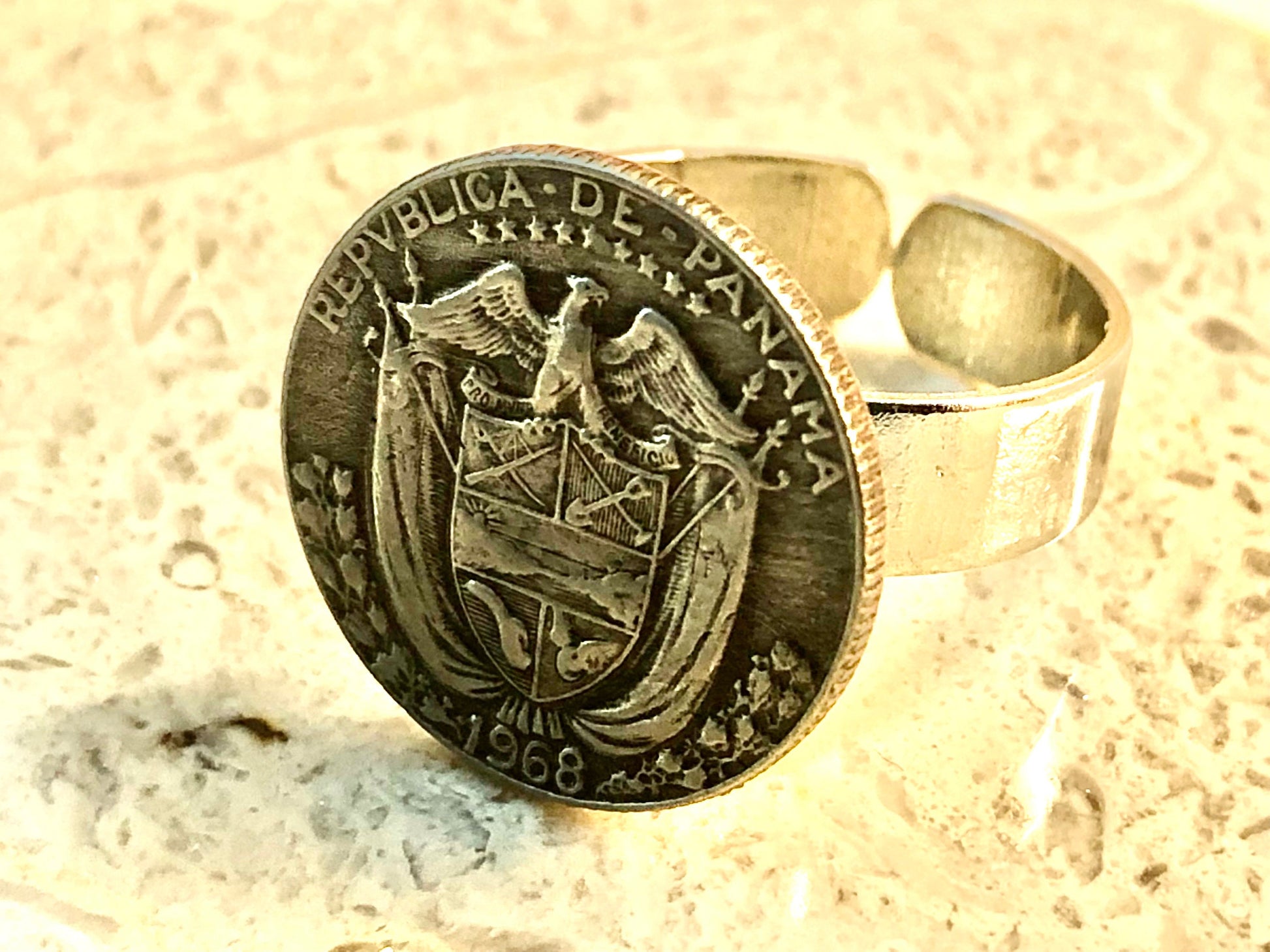 Panama Coin Ring Panamanians Balboa Vintage Adjustable Custom Made Rare Coins Coin Enthusiast Fashion Accessory Handmade