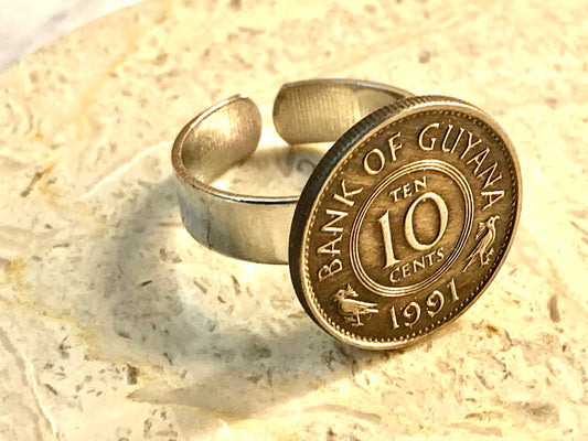 Guyana Coin Ring Guyanese 10 cents Vintage Adjustable Custom Made Rare Coins Coin Enthusiast Fashion Accessory Handmade