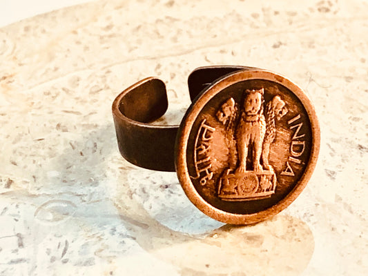 India Coin Ring Pice East Indian Adjustable Custom Vintage and Rare Coins Coin Enthusiast - Handmade