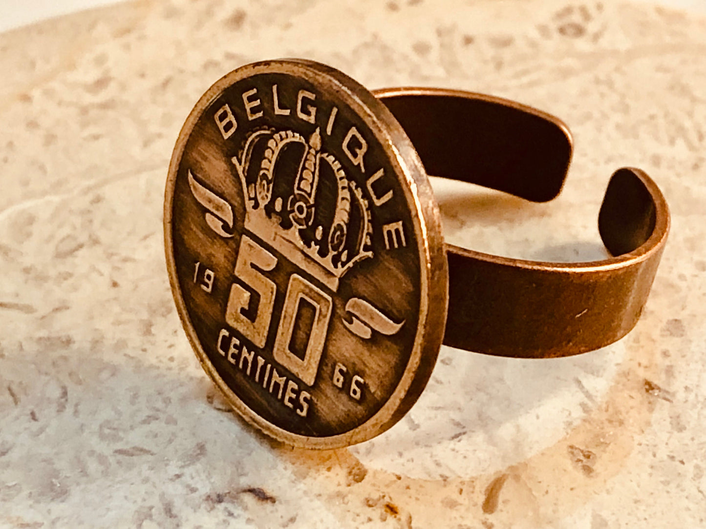Belgium Coin Ring Belgian 50 Centimes Crown Adjustable Custom Vintage and Rare Coins Coin Enthusiast Fashion Accessory Handmade