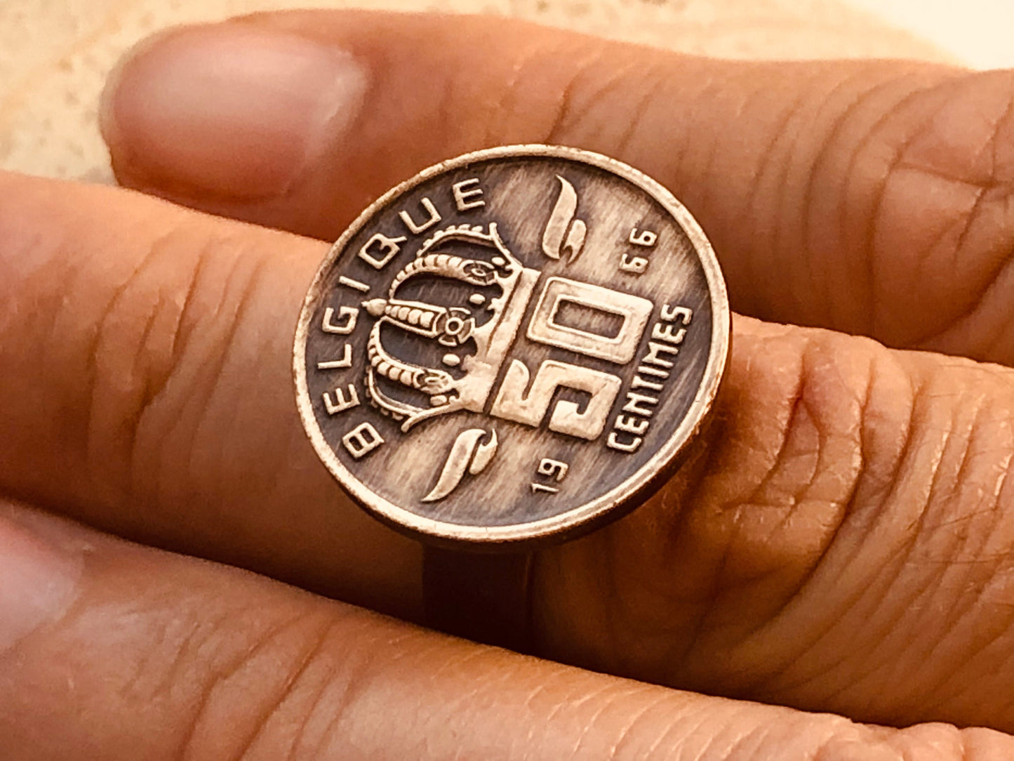 Belgium Coin Ring Belgian 50 Centimes Crown Adjustable Custom Vintage and Rare Coins Coin Enthusiast Fashion Accessory Handmade