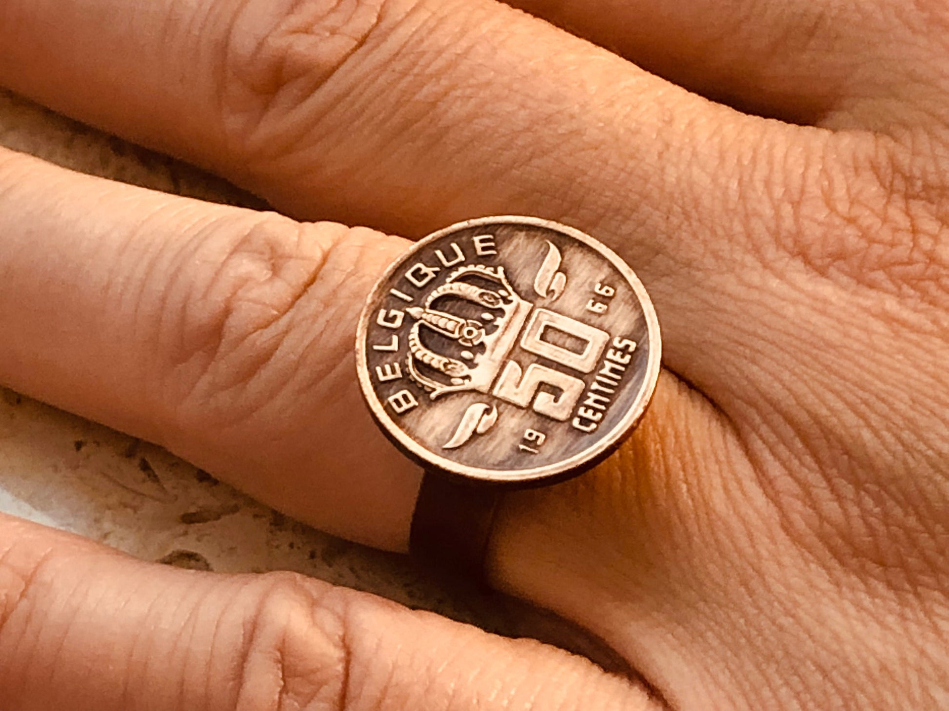 Belgium Coin Ring Belgian 50 Centimes Crown Adjustable Custom Vintage and Rare Coins Coin Enthusiast Fashion Accessory Handmade