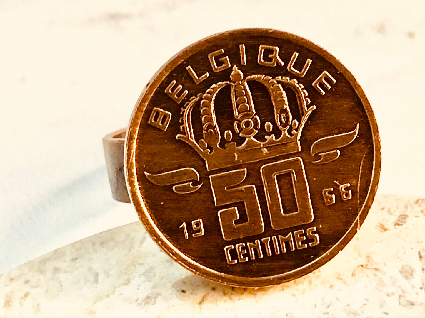 Belgium Coin Ring Belgian 50 Centimes Crown Adjustable Custom Vintage and Rare Coins Coin Enthusiast Fashion Accessory Handmade