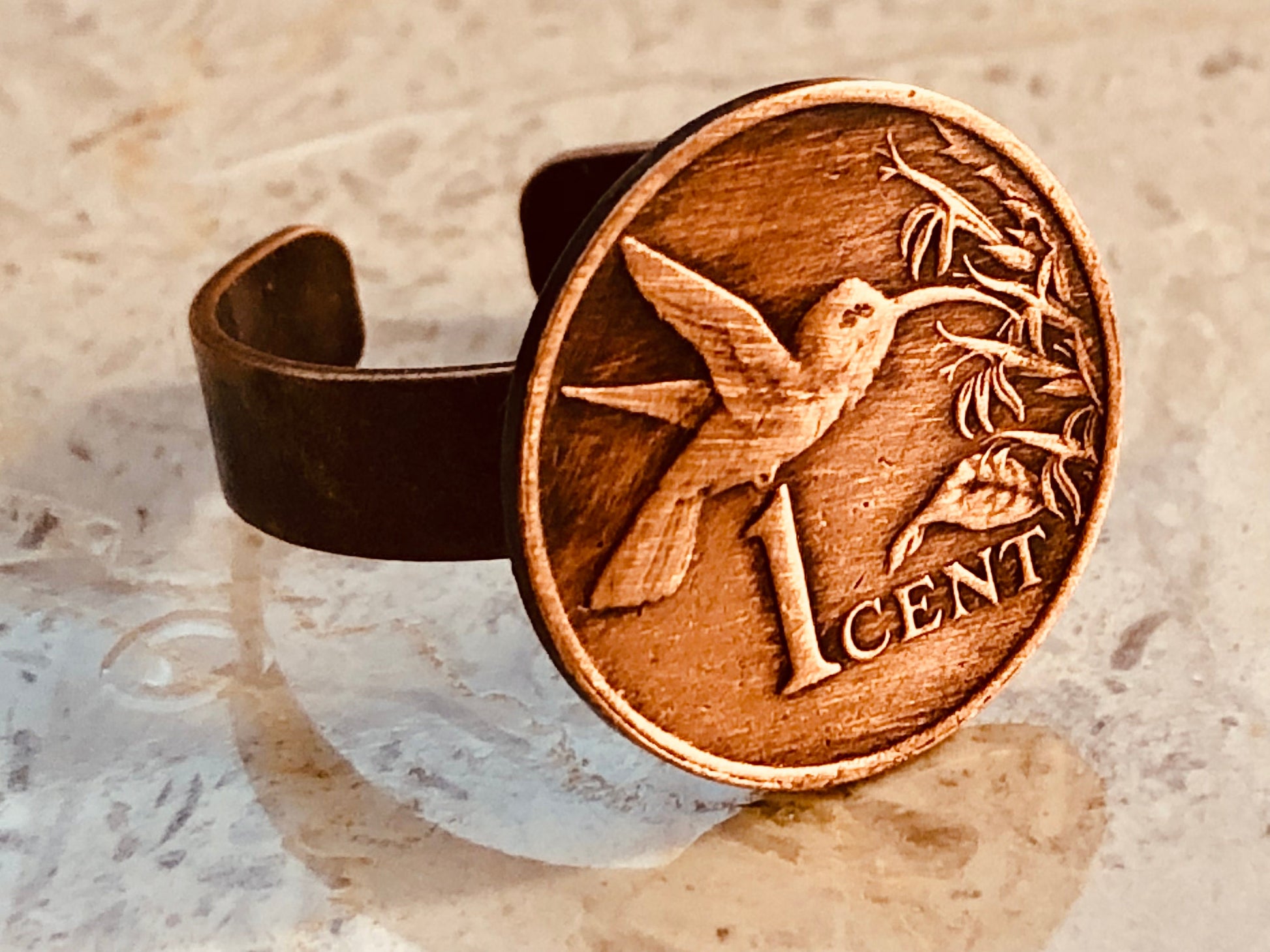 Trinidad and Tobago Coin Ring One Cent Penny Humming Bird Adjustable Custom Vintage and Rare Coins Coin Enthusiast Handmade