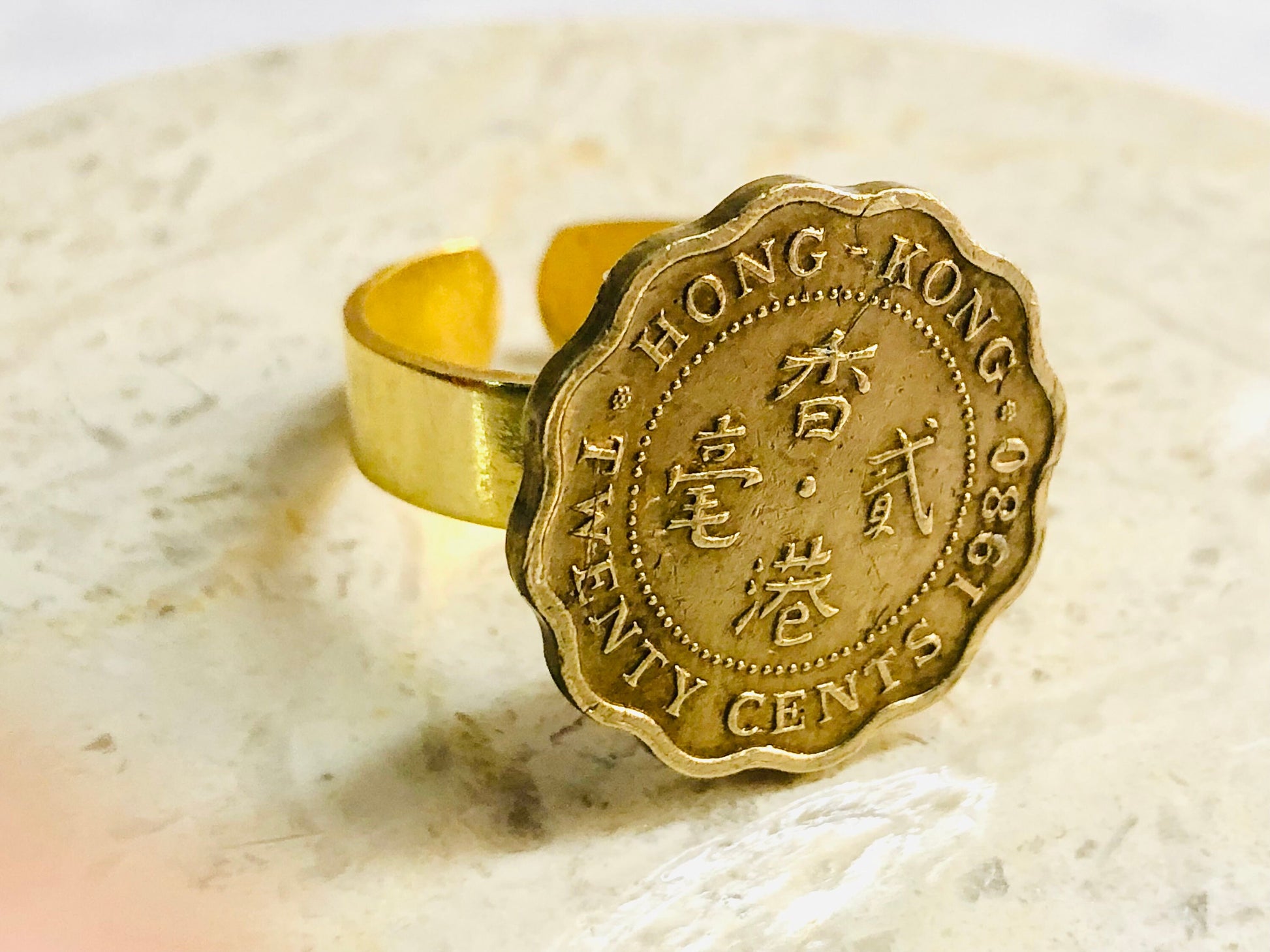 Hong Kong Coin Ring China 20 Cents Chinese Vintage Adjustable Custom Rare Coins Coin Enthusiast Fashion Accessory Handmade