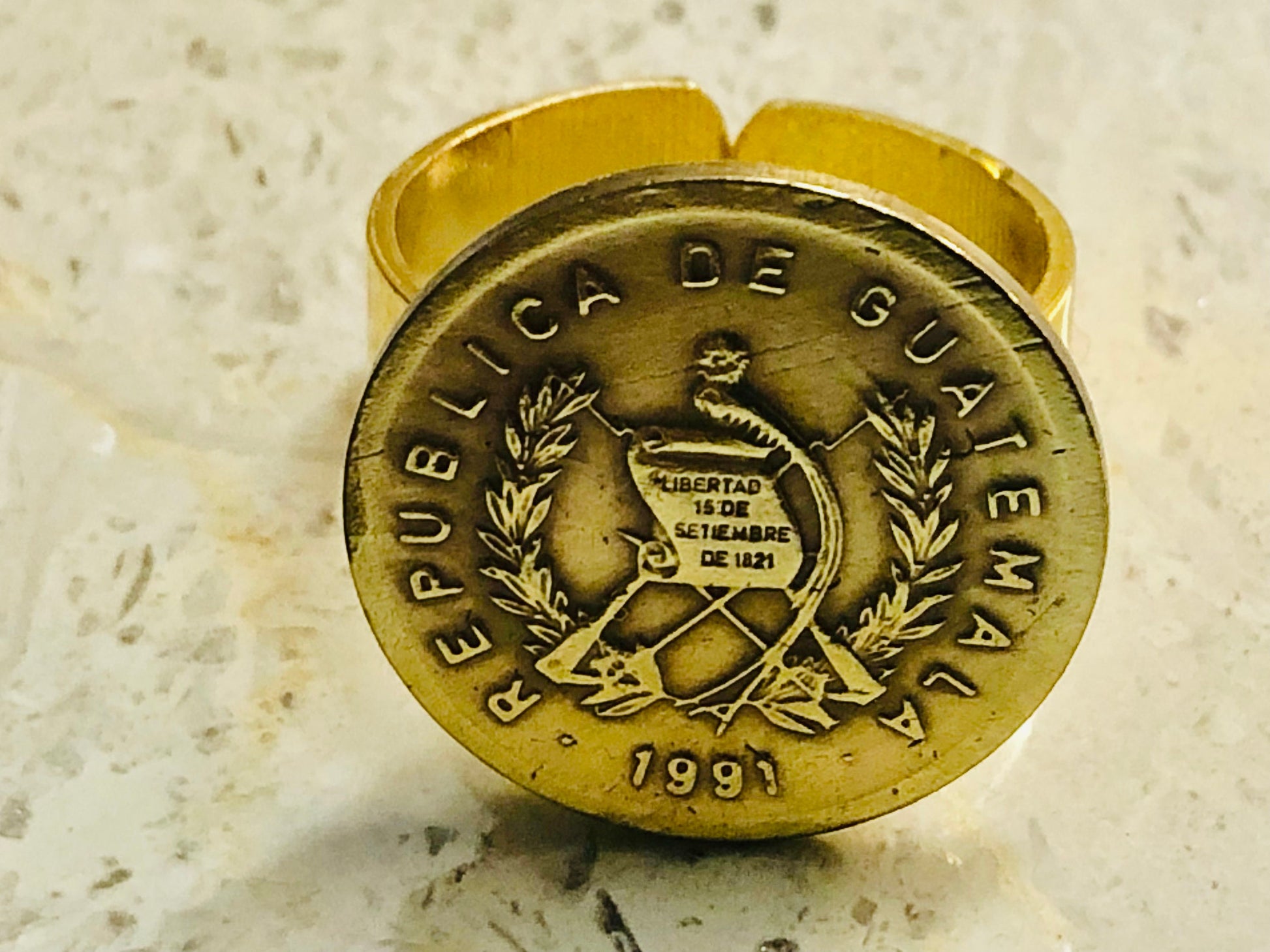 Guatemala Coin Ring Guatemalan Currency Vintage Adjustable Custom Made Rare Coins Coin Enthusiast Fashion Accessory Handmade