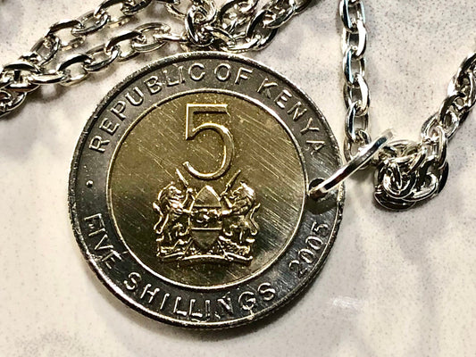 Kenya Coin Necklace Kenyan 5 Shillings Pendant Personal Old Vintage Handmade Jewelry Gift Friend Charm For Him Her World Coin Collector