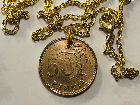 Finland Coin Pendant 50 Finnish Pennia Jewelry Personal Necklace Vintage Handmade Jewelry Gift Friend Charm For Him Her World Coin Collector