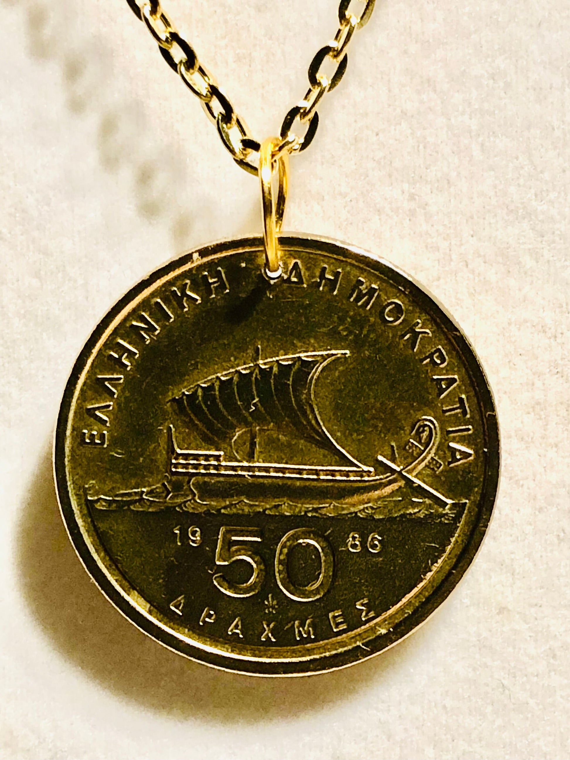 Greece Coin Necklace 50 Drachmes Homer Greek Pendant Personal Vintage Handmade Jewelry Gift Friend Charm For Him Her World Coin Collector