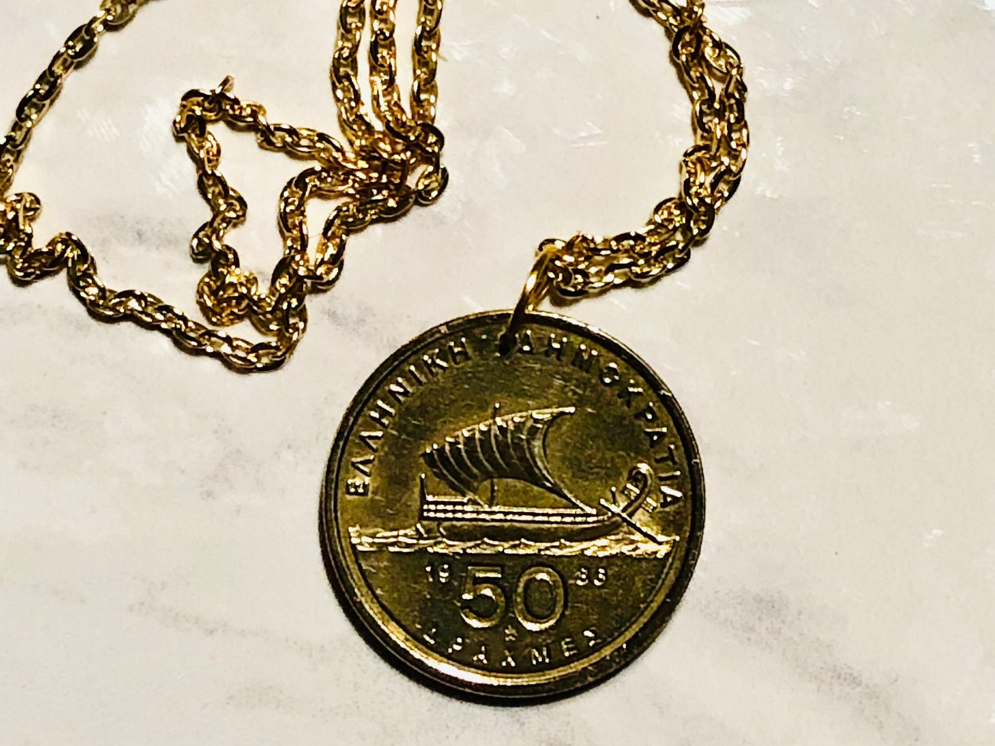 Greece Coin Necklace 50 Drachmes Homer Greek Pendant Personal Vintage Handmade Jewelry Gift Friend Charm For Him Her World Coin Collector