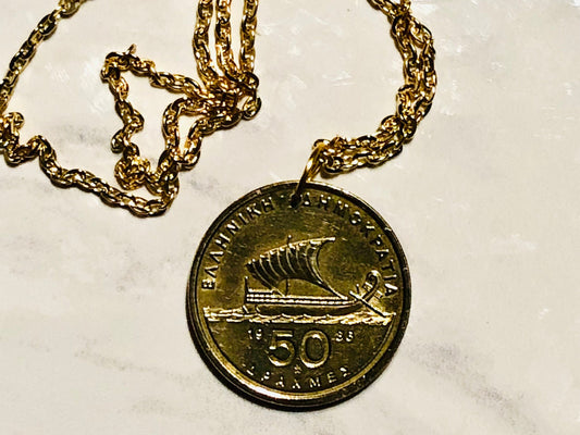 Greece Coin Necklace 50 Drachmes Homer Greek Pendant Personal Vintage Handmade Jewelry Gift Friend Charm For Him Her World Coin Collector