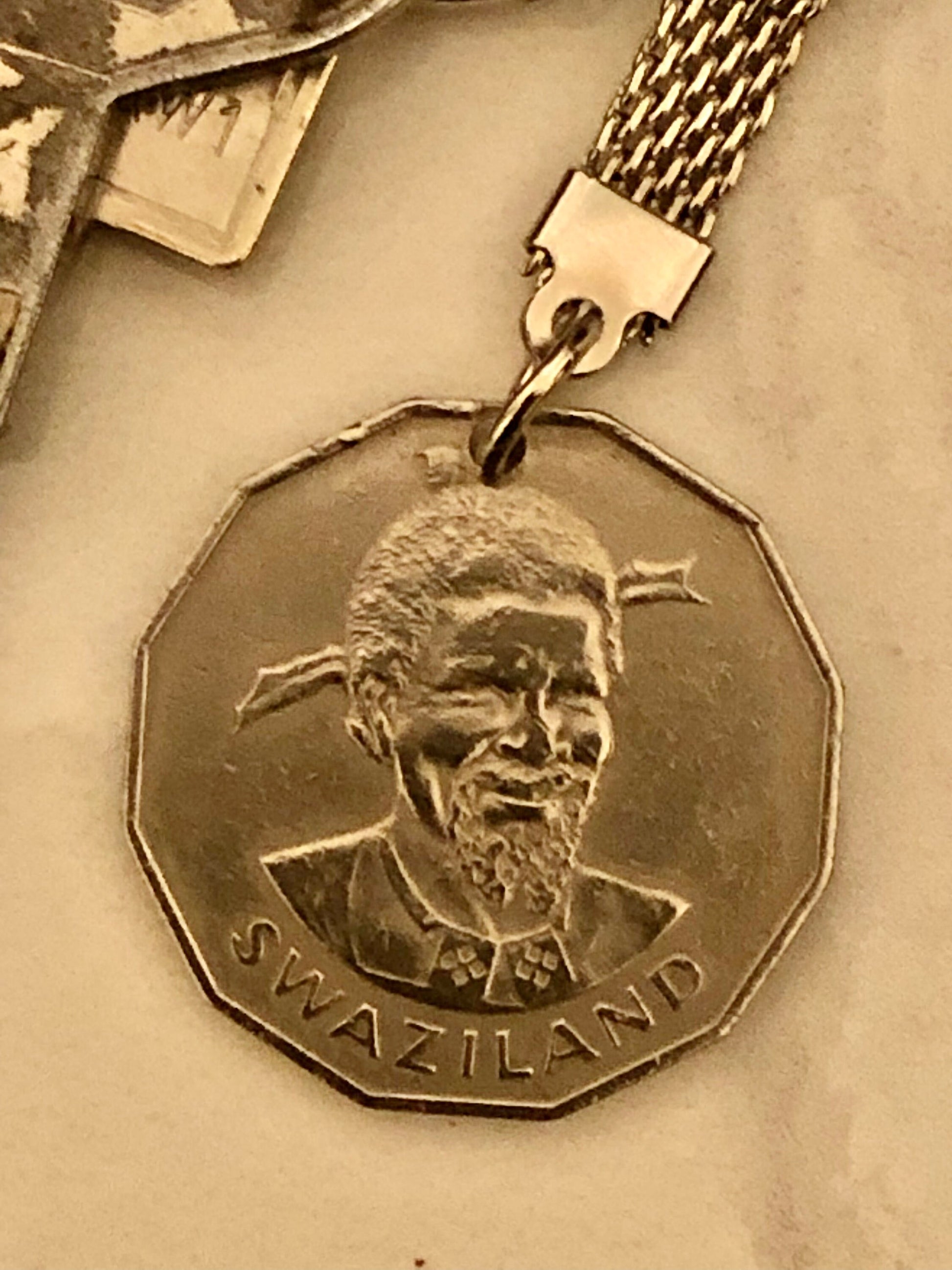 Swaziland Coin Keychain 50 Cents Rare Find Vintage Finished By Hand Personal & Limited Supply Good Conversation Starter