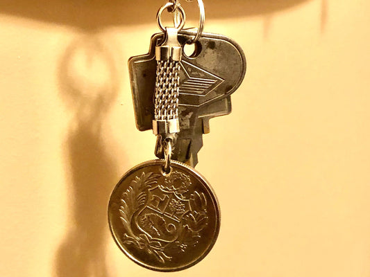 Peru Coin Keychain 100 Sols de Oro Peruvian Rare Find Vintage Personal & Limited Supply Good Conversation Starter Handmade