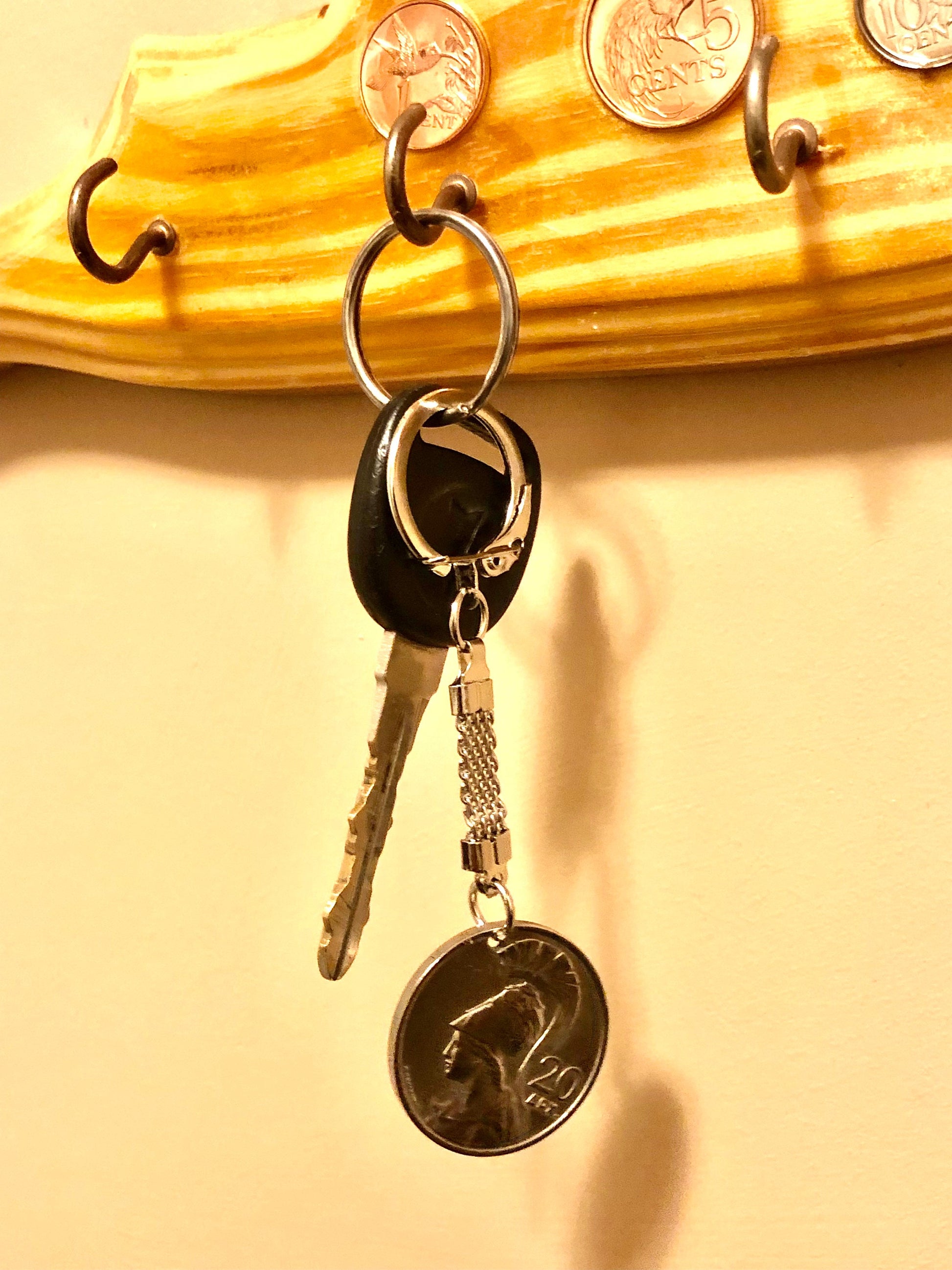 Greece Coin Keychain 20 APX Greek Rare Find Vintage Finished By Hand Personal Good Conversation Starter Handmade