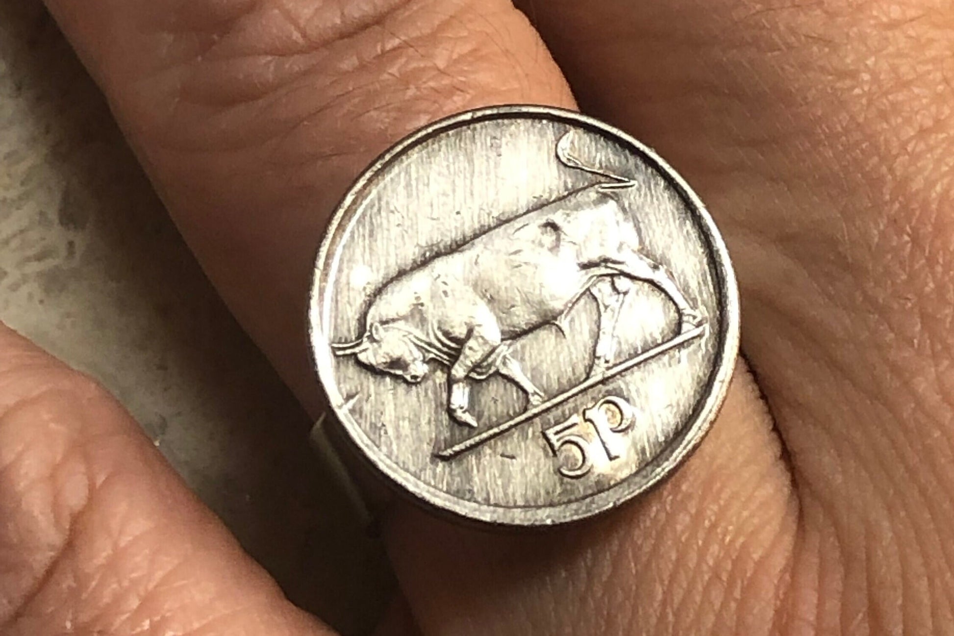 Ireland Coin Ring Irish 5 Pence Bull Vintage Adjustable Custom Made Rare Coins Coin Enthusiast Handmade