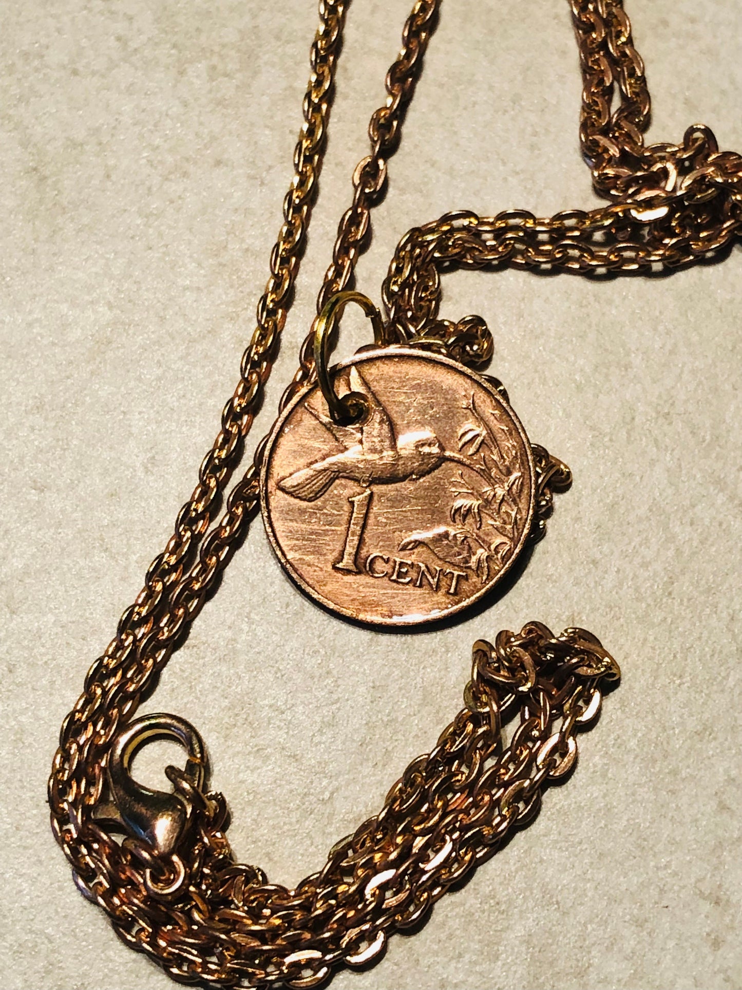 Trinidad and Tobago Coin Necklace 1 Cent Pendant Vintage Custom Made Rare Coins Coin Enthusiast Fashion Accessory Handmade