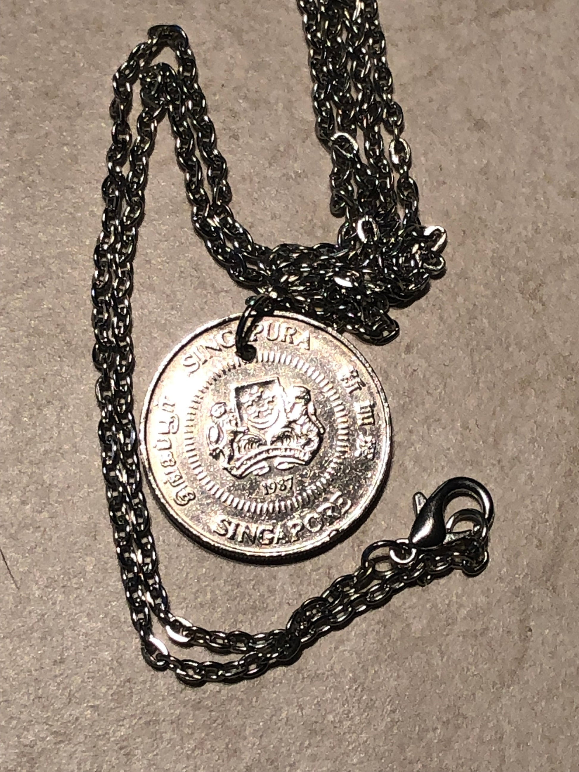 Singapore Hong Kong 50 Cent Coin Pendant Necklace Custom Rare coins - Vintage - Coin Enthusiast Fashion Accessory Made