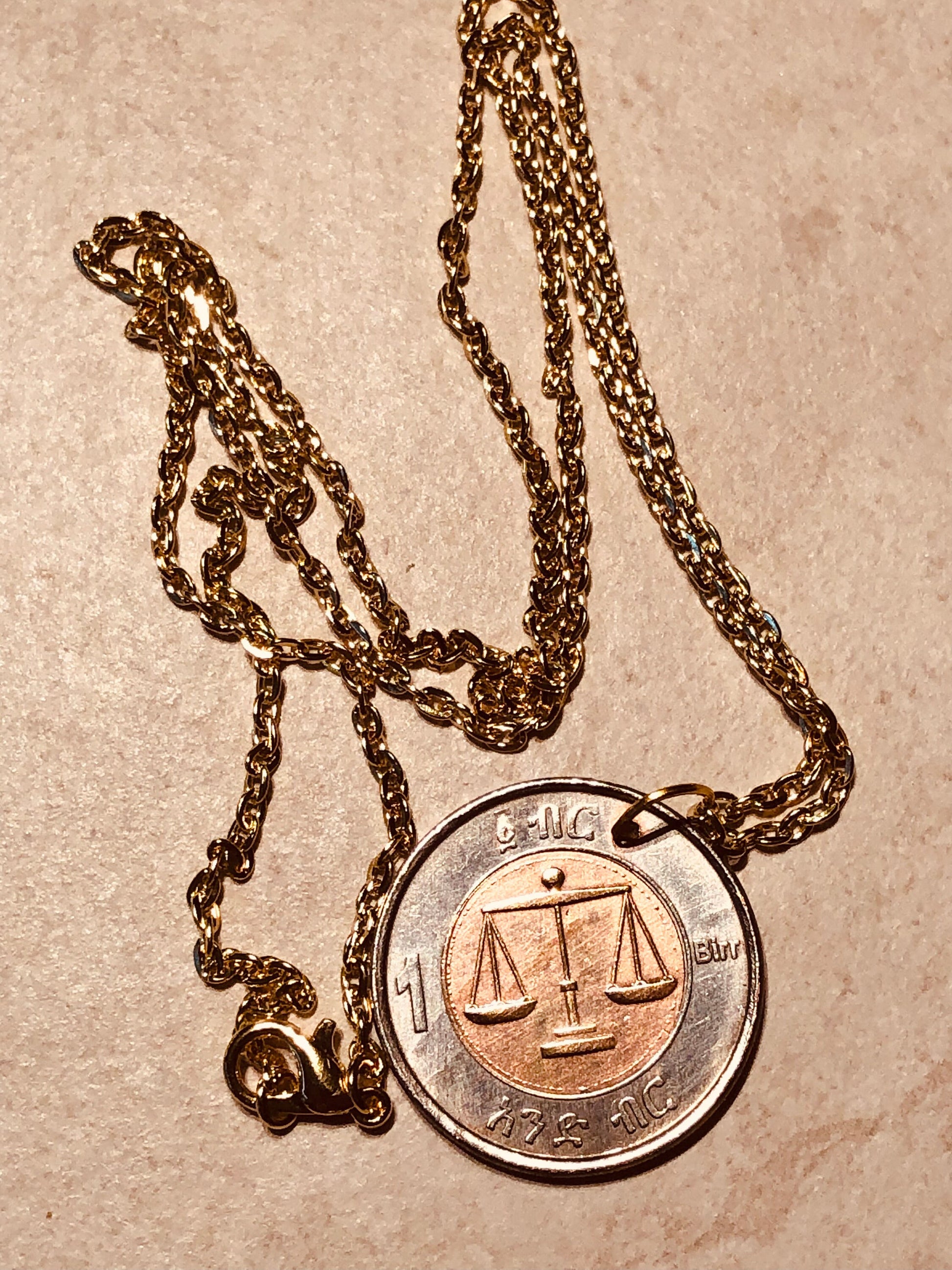 Ethiopia Coin Necklace Ethiopian 1 Birr Personal Necklace Old Vintage Handmade Jewelry Gift Friend Charm For Him Her World Coin Collector