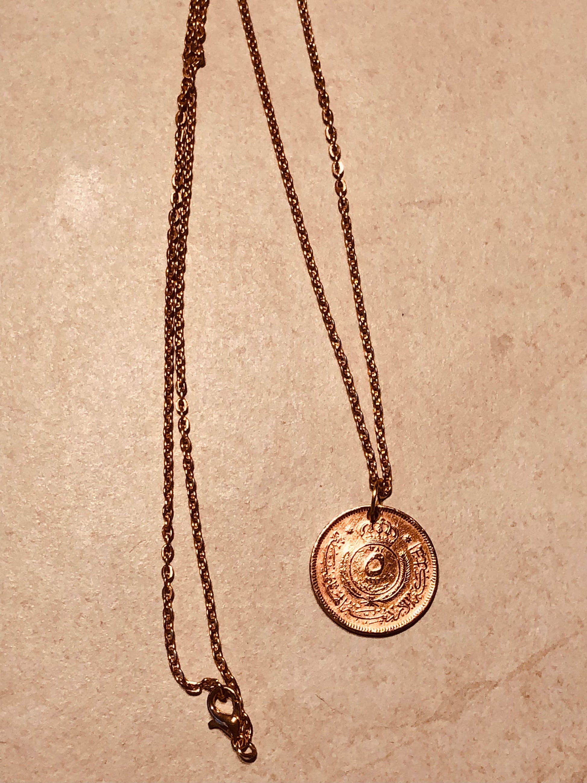 Jordan Coin Necklace Kingdom of Jordan 5 Fils Coin Pendant Vintage Necklace Custom Made Rare coins - Coin Enthusiast - Fashion Accessory