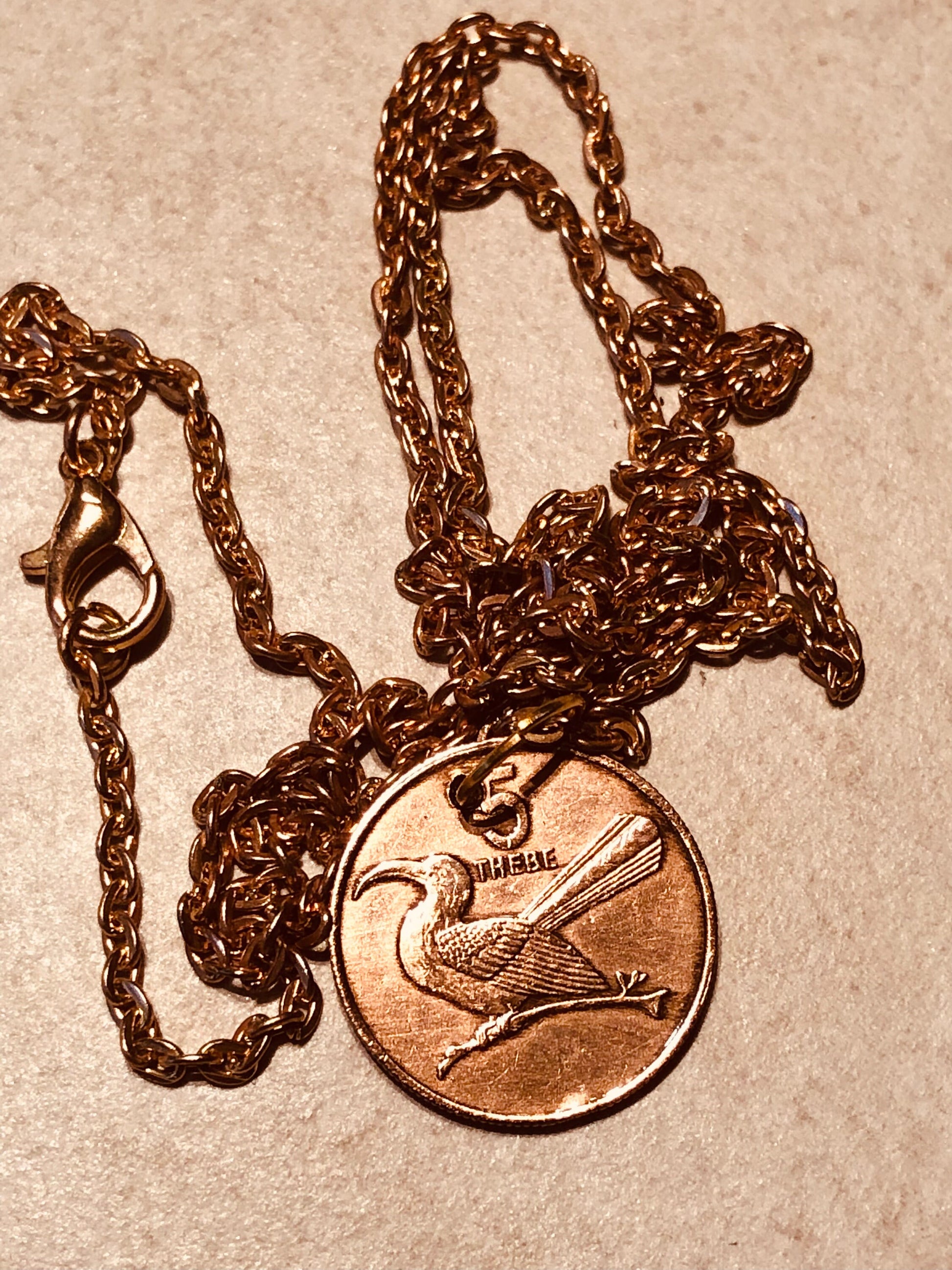 Botswana Coin Necklace 5 Thebe Coin Pendant Vintage Personal Old Vintage Handmade Jewelry Gift Friend Charm For Him Her World Coin Collector