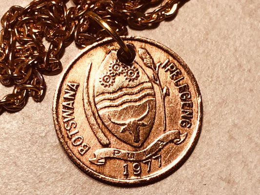 Botswana Coin Necklace 5 Thebe Coin Pendant Vintage Personal Old Vintage Handmade Jewelry Gift Friend Charm For Him Her World Coin Collector