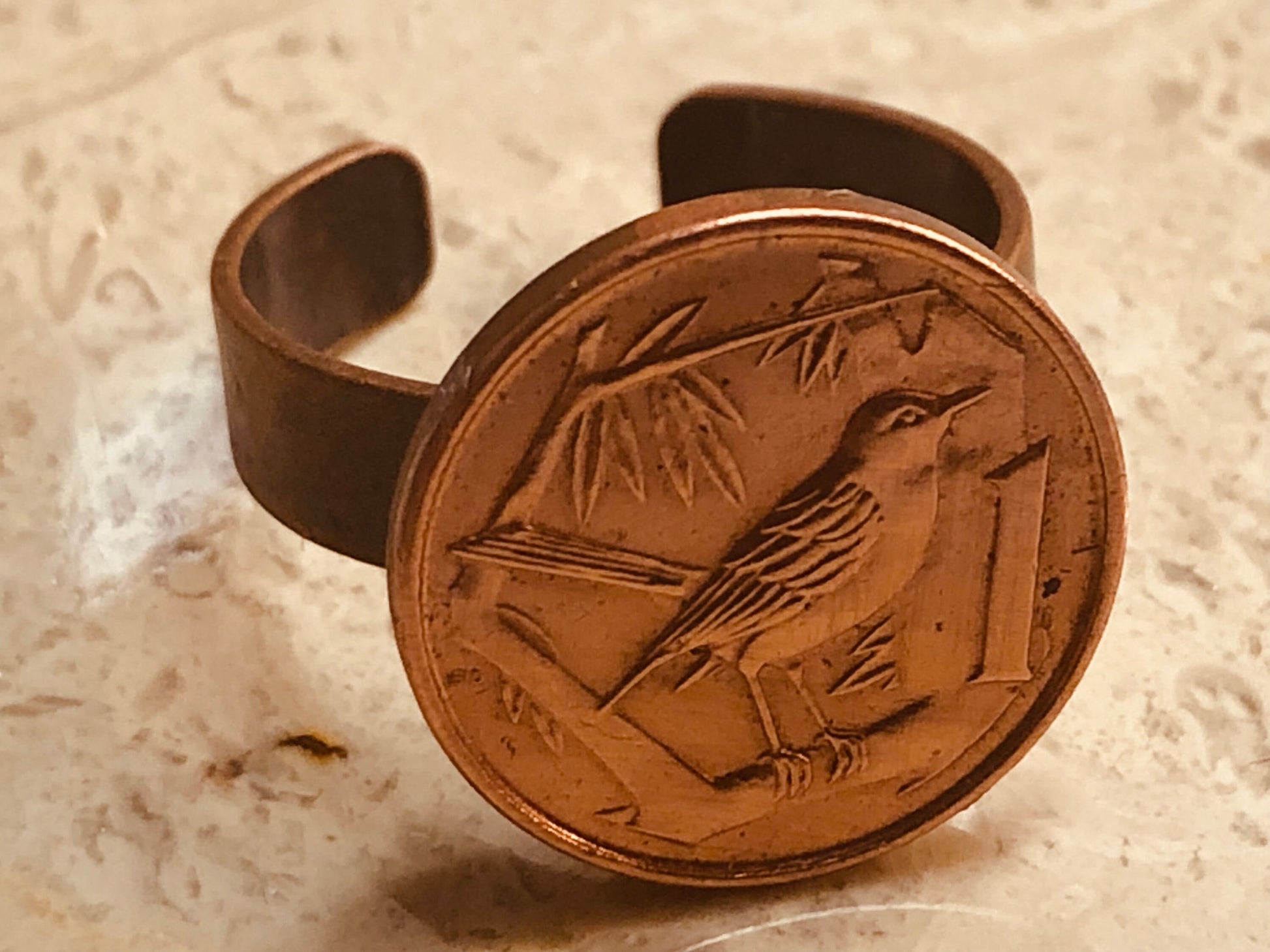 Cayman Island Coin Ring 1 Cent Adjustable Custom Vintage and Rare Coins Coin Enthusiast Fashion Accessory - Handmade