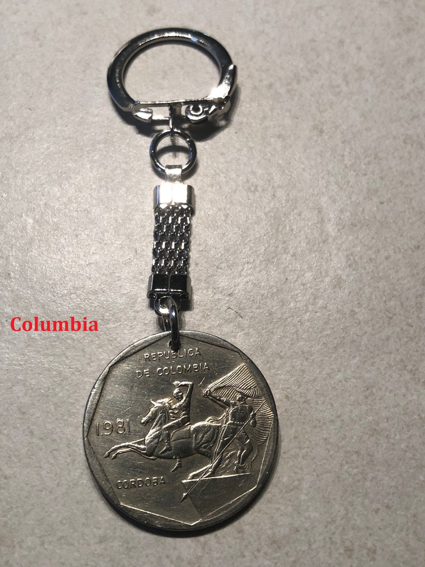 Coin Keychain Philippines - Bailiwick of Jersey - Columbia - Venezuela Vintage One of a Kind Rare Find Vintage Handmade
